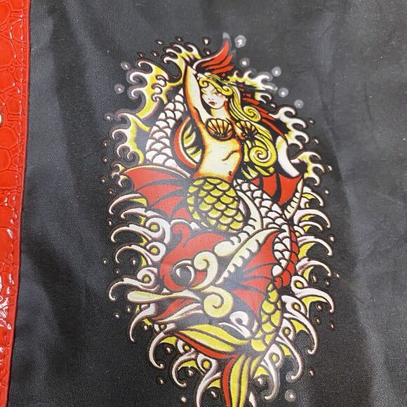 Ed Hardy Nylon Red and Black Mermaid Shoulder Tote Bag - Picture 7 of 12